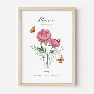 Peony Birth Month Flower Poster
