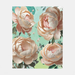 Peony Bloom Fleece Blanket Elegant Floral Decor