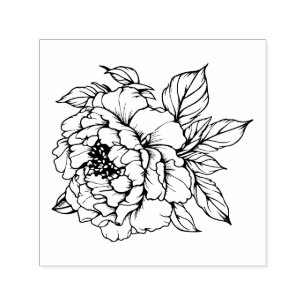 Peony Bloom Line art Self-inking Stamp