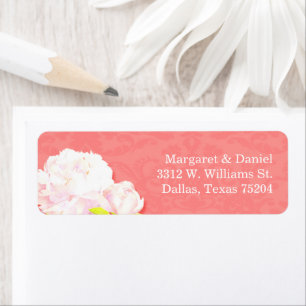 Peony Blooms Coral Wedding Return Address