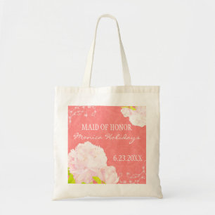 Peony Blossom Coral Wedding Maid of Honour Gift Tote Bag