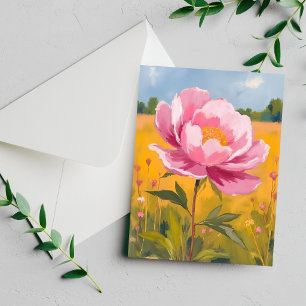 Peony Blossom   Pink Flower Field Watercolor Card