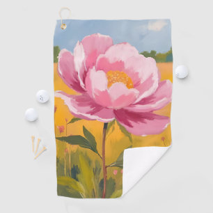 Peony Blossom   Pink Flower Field Watercolor Golf Towel
