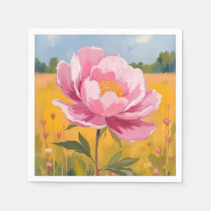 Peony Blossom Pink Flower Field Watercolor Napkin