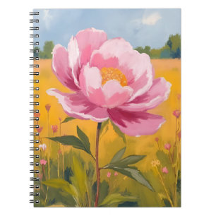 Peony Blossom Pink Flower Field Watercolor Notebook