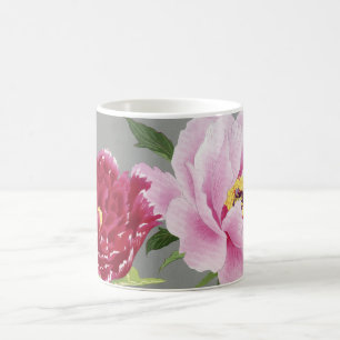 Peony blossom, pink & red flower 1939 coffee mug