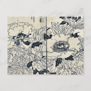 Peony blossoms by Tachibana, Yasukuni Ukiyoe Postcard