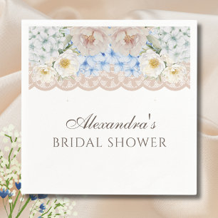 Peony Blue Hydrangea Bridal Shower Paper Napkin