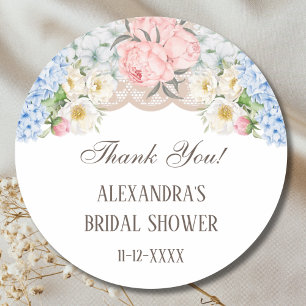 Peony Blue Hydrangea Bridal Shower Thank You Classic Round Sticker