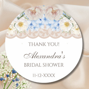 Peony Blue Hydrangea Bridal Shower Thank You Classic Round Sticker