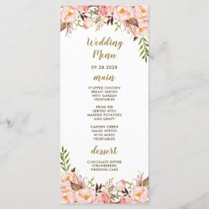 Peony Blush Pink and Gold Wedding Menu Cards