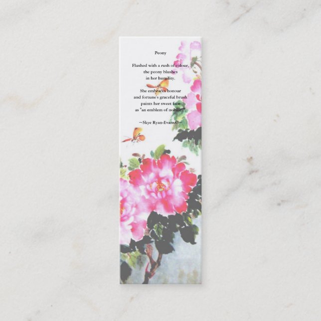 Peony Bookmark/Poetry by Skye Ryan-Evans Mini Business Card (Front)