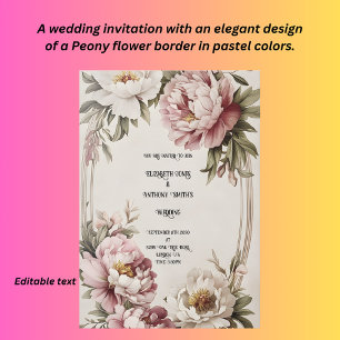 Peony border wedding invitation