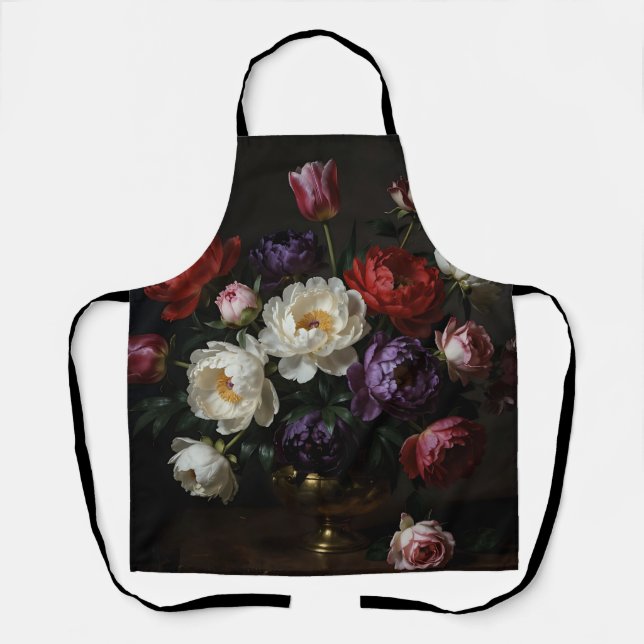 Peony Bouquet Baroque Still Life Apron (Front)