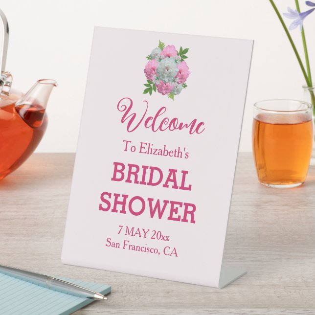 Peony Bouquet Bridal Shower Pedestal Sign (In SItu)
