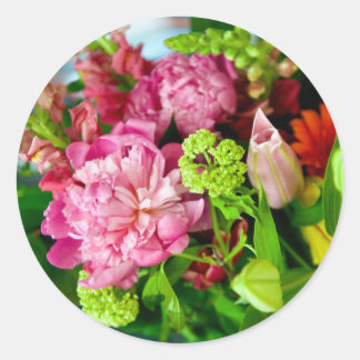 Peony Bouquet Classic Round Sticker