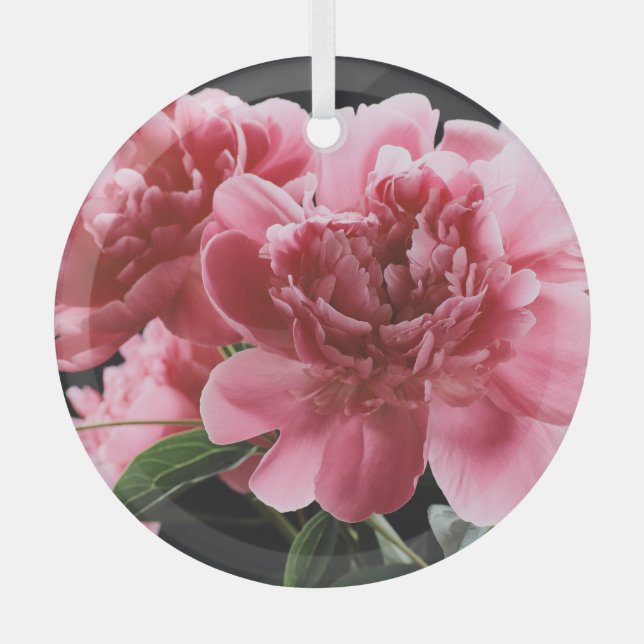 Peony Bouquet Closeup: Pink Red Glass Tree Decoration (Front)