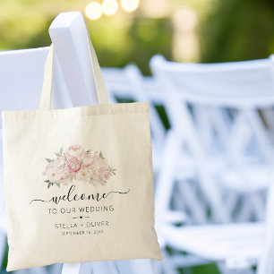 Peony Bouquet Greenery Wedding Welcome Tote Bag