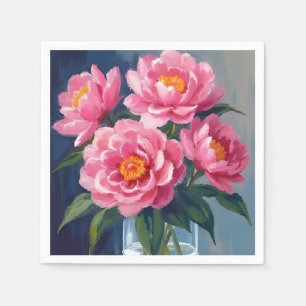 Peony Bouquet Pink Blooms Floral Painting Napkin