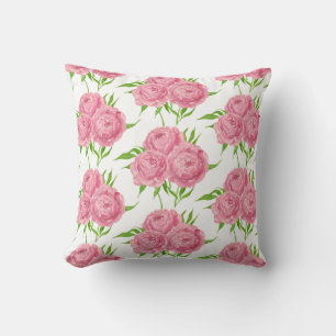 Peony bouquet watercolor pattern cushion