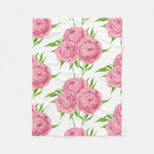 Peony bouquet watercolor pattern fleece blanket