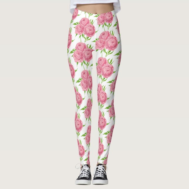 Peony bouquet watercolor pattern leggings (Front)