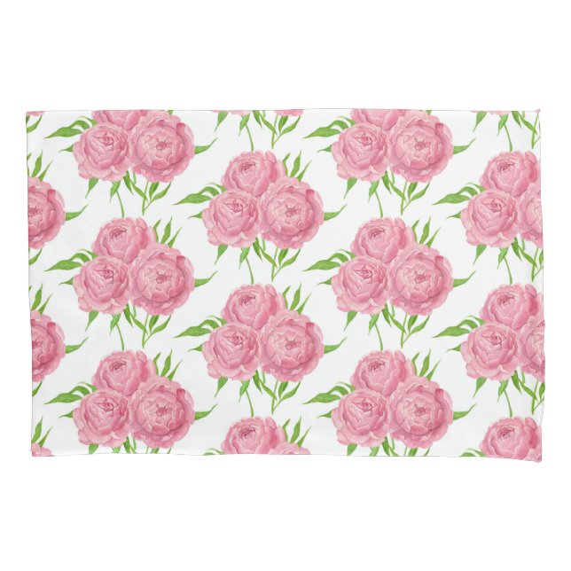 Peony bouquet watercolor pattern pillowcase (Front)
