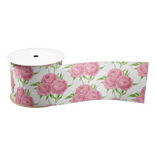 Peony bouquet watercolor pattern satin ribbon