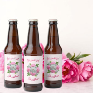 Peony Bouquet Wedding Beer Bottle Label