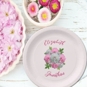 Peony Bouquet Wedding Paper Plate
