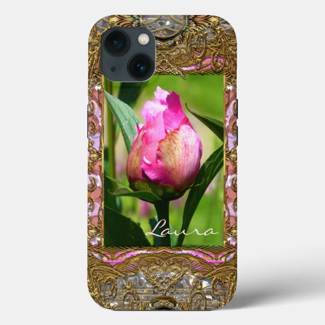 Peony Bud Elegant Floral Monogram   Case-Mate iPhone Case (Back)