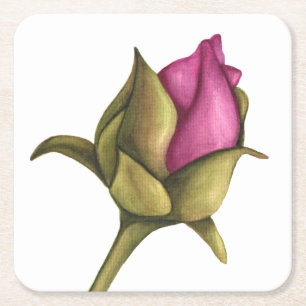 peony bud square paper coaster
