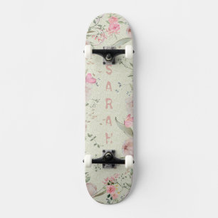 Peony & Butterflies Sage Aesthetic Skateboard