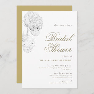 Peony BW Gold Elegant Script Floral Bridal Shower Invitation