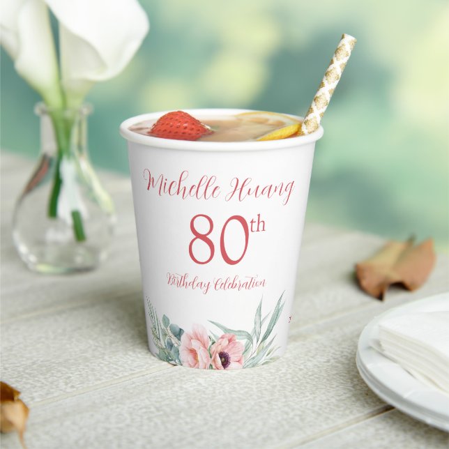 Peony Chinese "Longevity" Birthday Paper Cups (Insitu)