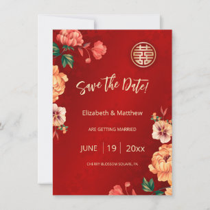 Peony Chinese Wedding Double Happiness   Save The Date