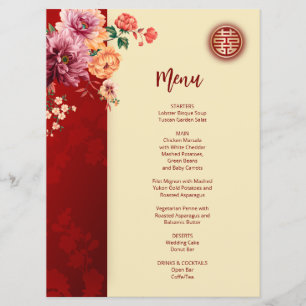 Peony Chinese Wedding Menu Card