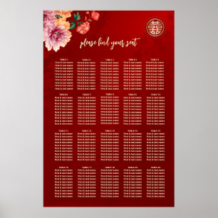 Peony Chinese Wedding Seating Chart