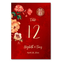 Peony Chinese Wedding Table Number