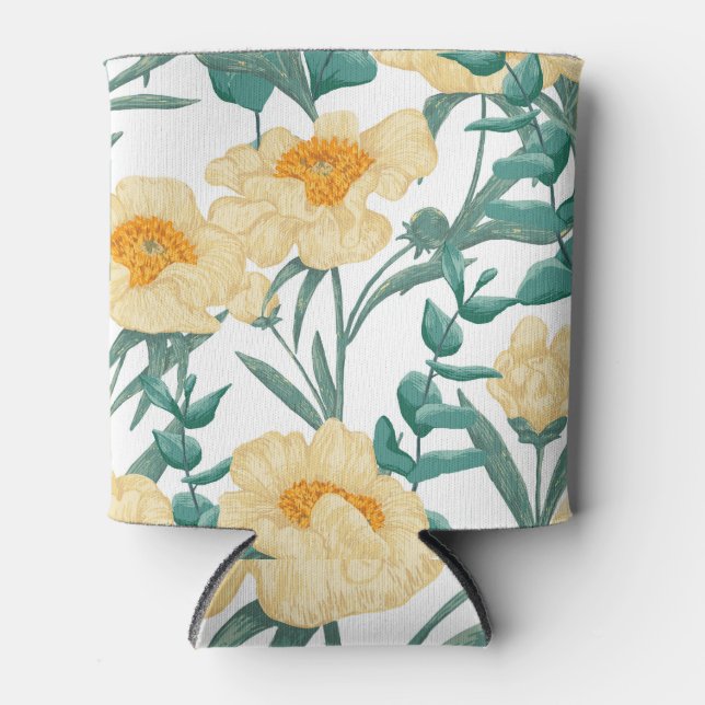 Peony Claire de Lune Plants Seamless Pattern. Can Cooler (Front)