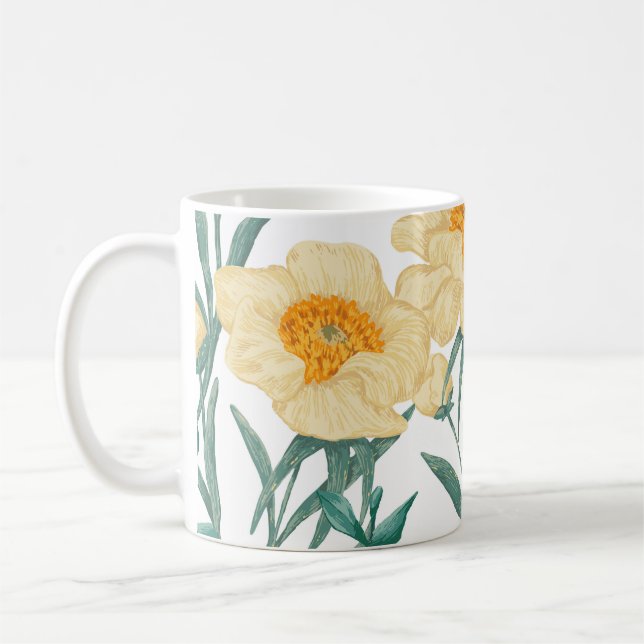 Peony Claire de Lune Plants Seamless Pattern. Coffee Mug (Left)