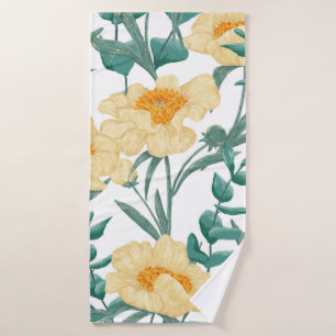 Peony Claire de Lune plants seamless pattern. Hand Bath Towel