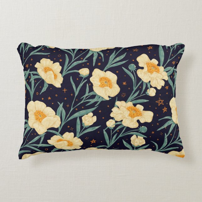 Peony Claire de Lune plants seamless pattern. Hand Decorative Cushion (Front)