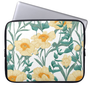Peony Claire de Lune plants seamless pattern. Hand Laptop Sleeve