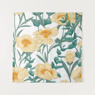 Peony Claire de Lune Plants Seamless Pattern. Tapestry