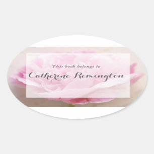 Peony closeup textbox bookplate oval sticker