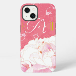 Peony, Coral Pink Damask Monogrammed iPad Air Case