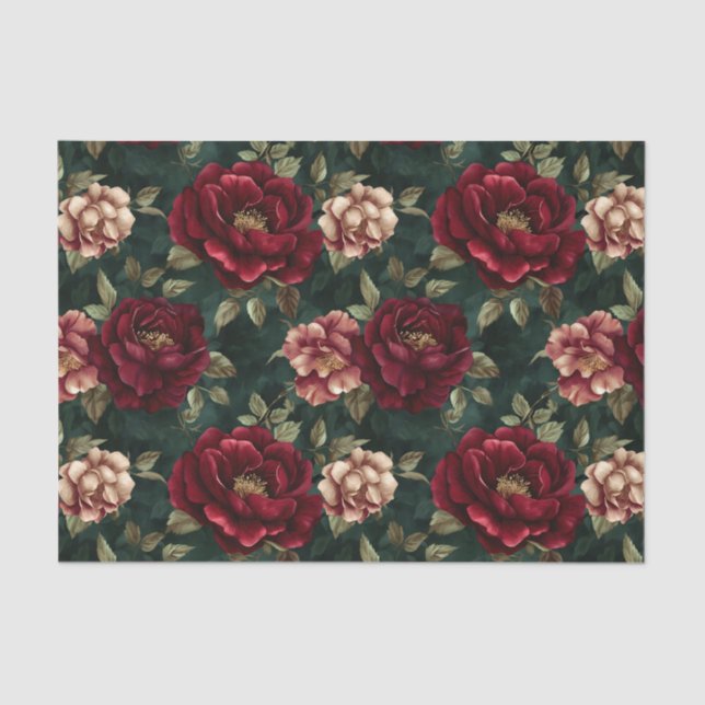 Peony Dark Romantic Burgundy  Tissue Paper (Front)