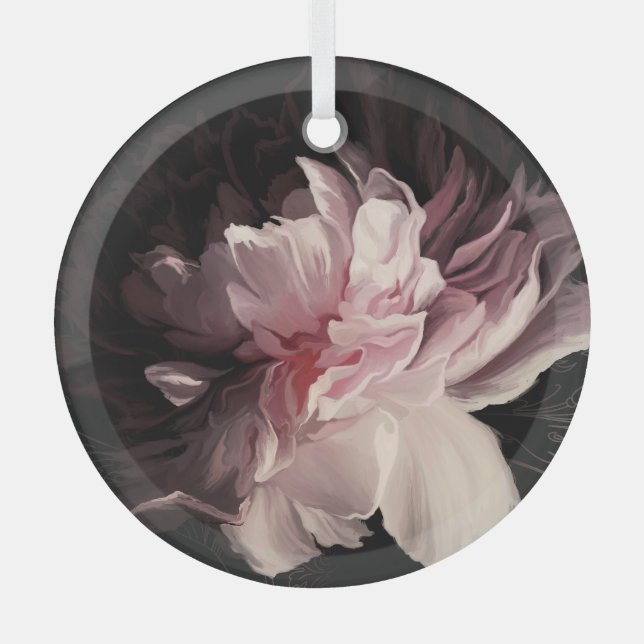 Peony Dark Wall: Painted Flower Design Glass Tree Decoration (Front)