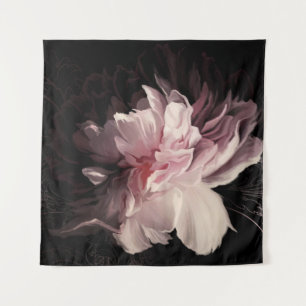 Peony Dark Wall: Painted Flower Design Tapestry